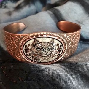 Copper Cat Cuff Bracelet